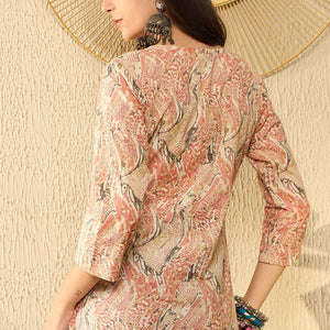 Red Cotton Blend Abstract Printed Regular Tunic VT1293