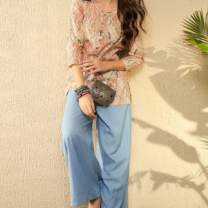 Red Cotton Blend Abstract Printed Regular Tunic VT1293
