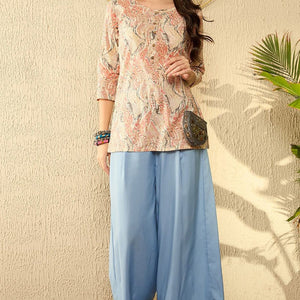 Red Cotton Blend Abstract Printed Regular Tunic VT1293