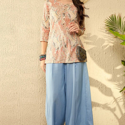 Red Cotton Blend Abstract Printed Regular Tunic VT1293