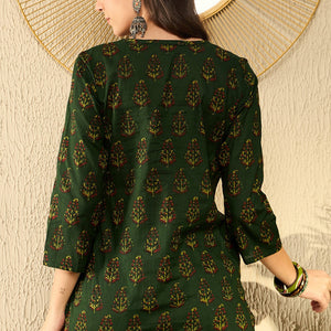 Green Cotton Blend Ethnic Motifs Printed Regular Tunic VT1297