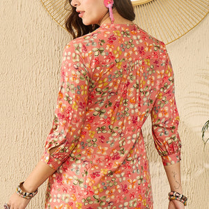 Pink Viscose Rayon Floral Printed Regular Kurti Tunics VT1310