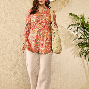 Pink Viscose Rayon Floral Printed Regular Kurti Tunics VT1310