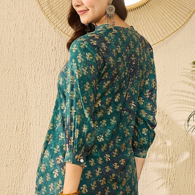 Blue Cotton Blend Ethnic Motifs Printed Regular Kurti Tunics VT1311