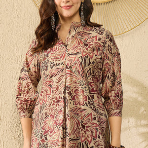 Maroon Silk Blend Floral Printed Regular Kurti Tunics VT1312