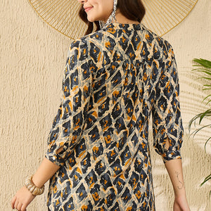 Blue Viscose Rayon Abstract Printed Regular Kurti Tunics VT1313