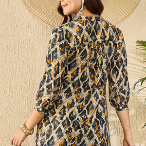 Blue Viscose Rayon Abstract Printed Regular Kurti Tunics VT1313