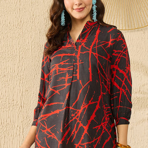 Black Viscose Rayon Abstract Printed Regular Kurti Tunics VT1314