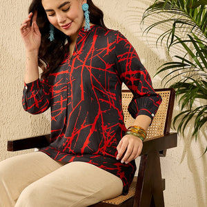 Black Viscose Rayon Abstract Printed Regular Kurti Tunics VT1314
