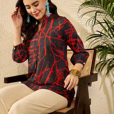 Black Viscose Rayon Abstract Printed Regular Kurti Tunics VT1314