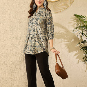 Blue Silk Blend Floral Printed Regular Kurti Tunics VT1315