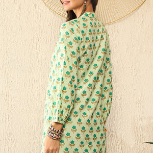 Green Viscose Rayon Floral Printed Regular Kurti Tunics VT1323