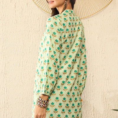 Green Viscose Rayon Floral Printed Regular Kurti Tunics VT1323