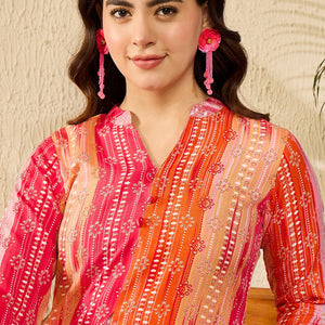 Orange Rayon Blend Floral Printed Regular Kurti Tunics VT1349