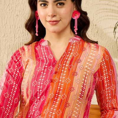 Orange Rayon Blend Floral Printed Regular Kurti Tunics VT1349