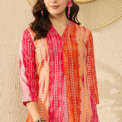 Orange Rayon Blend Floral Printed Regular Kurti Tunics VT1349
