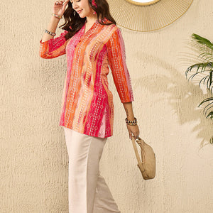 Orange Rayon Blend Floral Printed Regular Kurti Tunics VT1349