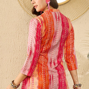 Orange Rayon Blend Floral Printed Regular Kurti Tunics VT1349