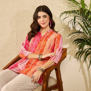 Orange Rayon Blend Floral Printed Regular Kurti Tunics VT1349