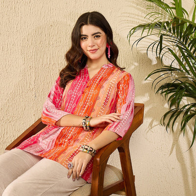 Orange Rayon Blend Floral Printed Regular Kurti Tunics VT1349