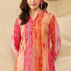 Orange Rayon Blend Floral Printed Regular Kurti Tunics VT1349