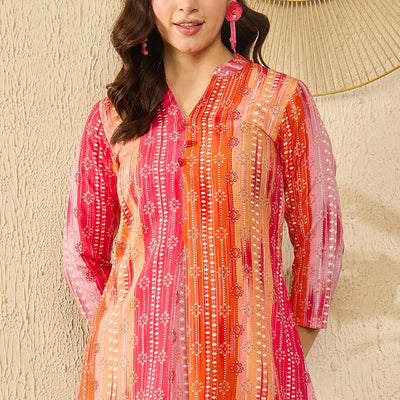 Orange Rayon Blend Floral Printed Regular Kurti Tunics VT1349