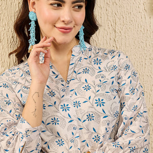White Cotton Blend Floral Printed Regular Kurti Tunics VT1362
