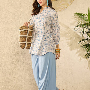 White Cotton Blend Floral Printed Regular Kurti Tunics VT1362
