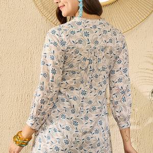 White Cotton Blend Floral Printed Regular Kurti Tunics VT1362