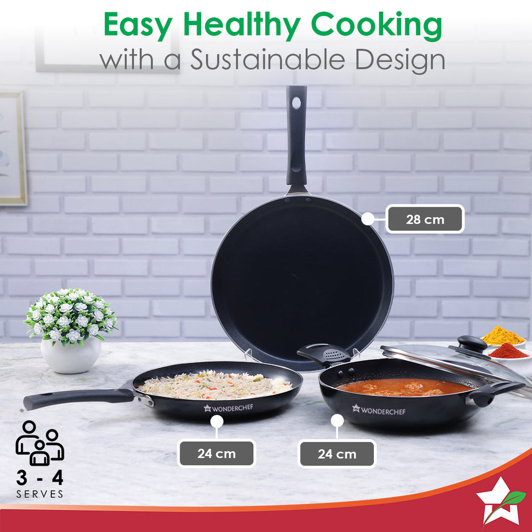 Valencia Non-stick Cookware Set - Black.