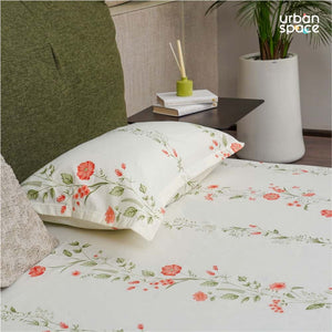 Serene Collection - Breathable 200 TC 100% Pure Cotton Single Bedsheet with Pillow Cover, Veil Bloom- Peach