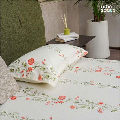 Serene Collection - Breathable 200 TC 100% Pure Cotton Single Bedsheet with Pillow Cover, Veil Bloom- Peach