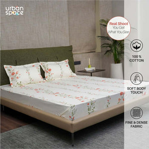 Serene Collection - Breathable 200 TC 100% Pure Cotton Single Bedsheet with Pillow Cover, Veil Bloom- Peach