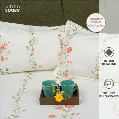 Serene Collection - Breathable 200 TC 100% Pure Cotton Single Bedsheet with Pillow Cover, Veil Bloom- Peach
