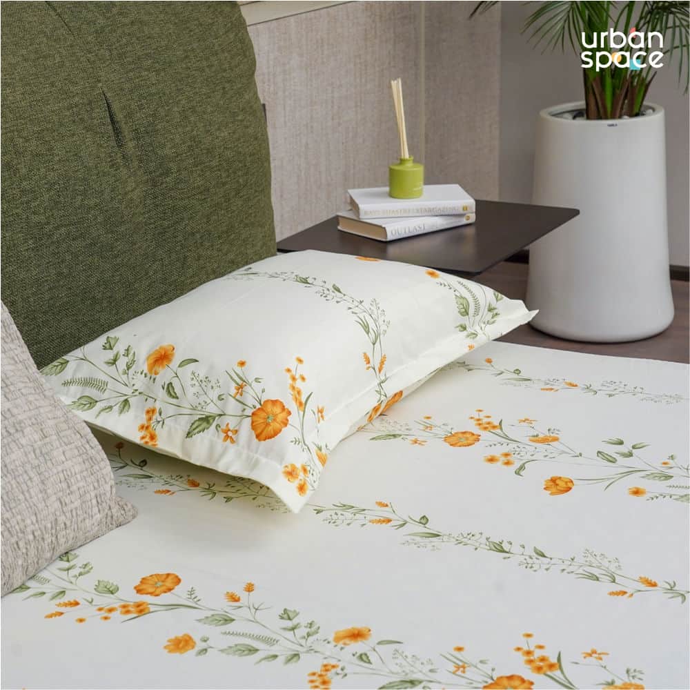 Fitted King Size Cotton Bedsheet - Veil Bloom- Yellow