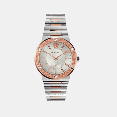Greca Logo Men Quartz Silver Dial Analog Stainless Steel Watch VEVI00923