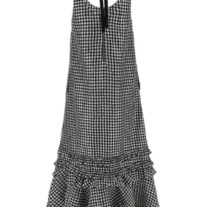 Ganni Crinkled Check Long Dress
