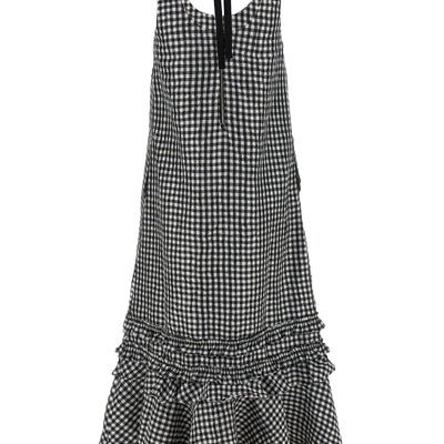 Ganni Crinkled Check Long Dress