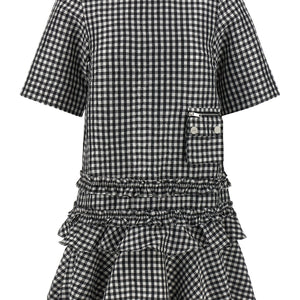 Ganni Crinkled Check Mini Dress
