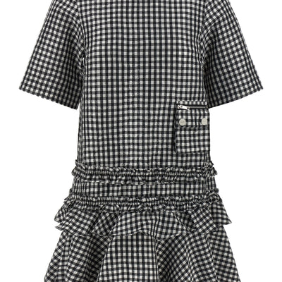 Ganni Crinkled Check Mini Dress