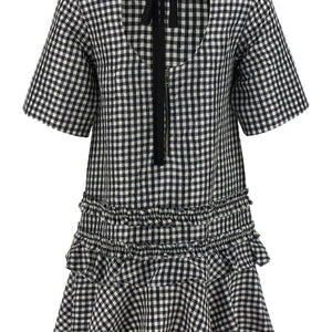 Ganni Crinkled Check Mini Dress