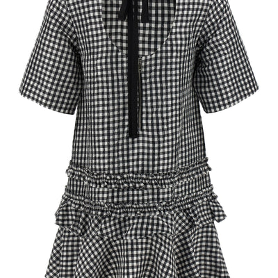 Ganni Crinkled Check Mini Dress