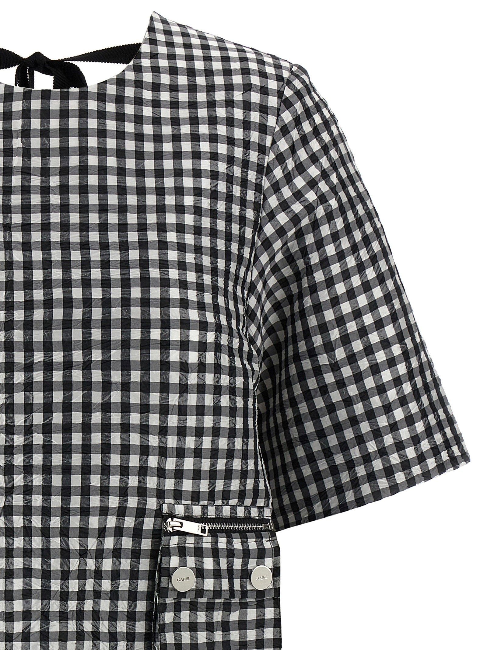 Ganni Crinkled Check Mini Dress