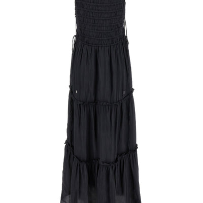 Ganni Black Smock Tie Dress