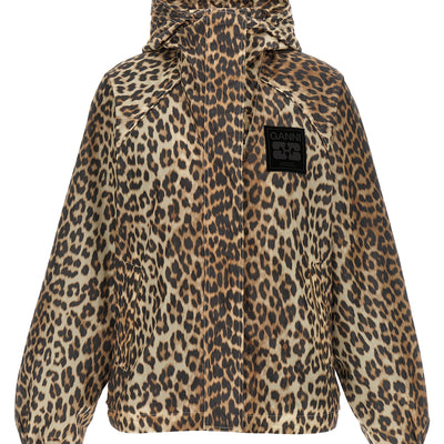 Ganni Leopard Print Nylon Windbreaker