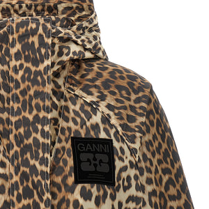 Ganni Leopard Print Nylon Windbreaker