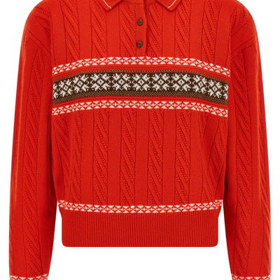 Guest In Residence Cable Collegiate Polo Sweater