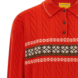 Guest In Residence Cable Collegiate Polo Sweater