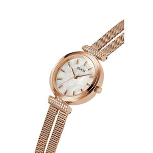 Guess Array White Dial & Rose Gold Chain Watch for Women