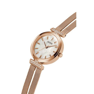 Guess Array White Dial & Rose Gold Chain Watch for Women